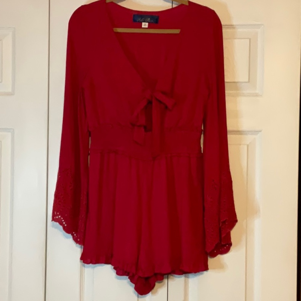 Blue Rain Red Shorts Romper Jumper‎ Pockets Medium